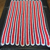 Granny Afghan Americana Red White Blue Stripes Crochet Throw Lap Blanket 47 x 58 - £39.95 GBP