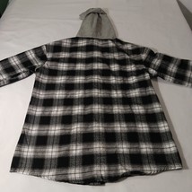SHEIN Women's Black & White Plaid Flannel Drawstring Hoodie Shirt Jacket Size M image 10
