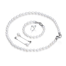 925 Silver Four Pieces  Jewelry Set For Femal,Genuine 7-8mm White Natural Freshw - £42.17 GBP
