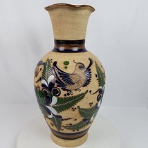 Vintage Mexico ART Pottery Vase Glazed Raised Paint 17.5x9 Inch Signed - £59.30 GBP