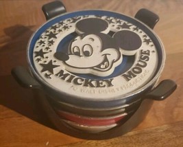 Vintage Mickey Mouse Coasters Walt Disney 1975 &amp; Holder Multi Color Set Of 4 - £22.20 GBP