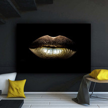 Wall Art Canvas Black And Gold Sexy Lips Canvas Makeup Art Living Room C... - $3.19+