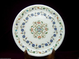 8&quot; White Marble Serving Dish Plate Lapis Lazuli Gemstone Gifts Decor Hom... - £153.97 GBP