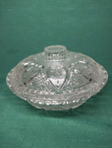 Vintage Cut Clear Glass Candy Dish W/Lid Malaysia KIG Heart &amp; Roses - £15.90 GBP