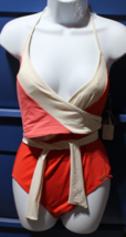 $118 Vince Camuto Women&#39;s Orange V-Neck Wrap Tie Halter One Piece Swimsuit Sz 10 - £19.46 GBP