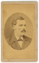 CIRCA 1880&#39;S CDV Handsome Man w. Mustache Wearing Suit &amp; Tie Clements Lincoln NB - £9.53 GBP