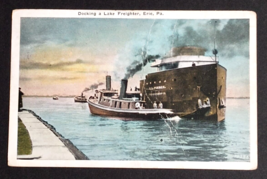 Docking a Lake Freighter Ship Tugboat Erie Pennsylvania Postcard c1920s ... - $7.99