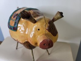 Folkart Pig Hand Made Hand Painted 12 Inches Nose to Tail Heart Accents - £19.71 GBP