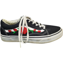 Vans Old Skool Sneakers Womens Size 7.5 Black Custom Rose Patch Lace Up 721278 - £16.31 GBP