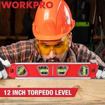 WORKPRO 12 Inch Torpedo Level Aluminum Magnetic Plumbing Level 4 Bubble V-Groove - £22.70 GBP