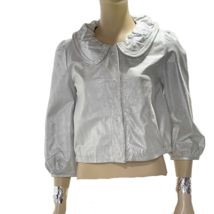 BELLA ROSE Jacket Silver Metallic Leather Cropped Women&#39;s Size Small - £43.14 GBP
