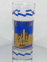 Vintage Tall Chicago Blue And Gold Shot Glass w/ embossed raised pattern... - $6.99