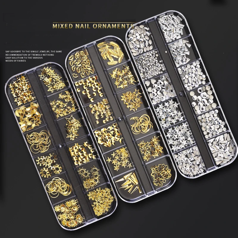 Play 12 Grid Nails art accesorios AB Clear Rhinestones 3D glitter gems Pearl DIY - £23.68 GBP