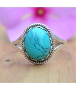Blue Turquoise Gemstone Ring Women Silver Ring Birthstone Jewelry Handma... - $70.52 CAD