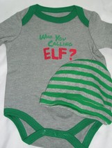 Who You Calling Elf? Christmas Body Suit Green Grey Stripe Knit Hat New ... - £14.08 GBP