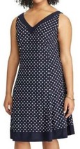 Womens Dress Chaps Plus Blue Polka Dot Fit &amp; Flare Sleeveless Jersey $11... - £40.38 GBP