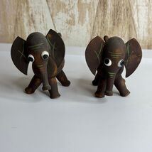 Vintage Wooden Elephant Figurines Set of 2 Rustic Farmhouse Shelf Decor - $15.00