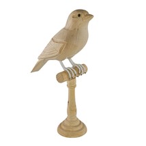 Hand-Carved Wooden Bird Figurine On Perch Stand Pedestal - £18.80 GBP