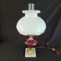 Vintage Cranberry White Hobnail Milk Glass Bronze 21” Gone With Wind Tab... - $197.99