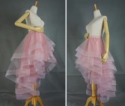 Pink High Low Tulle Skirt Outfit Women Plus Size Ruffle Layered Tulle Skirt image 4