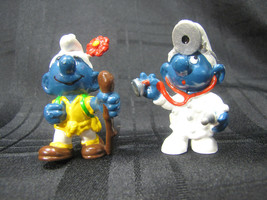 Schleich 1978 1979 Smurfs Plastic Pvc Figures Doctor And Hiker Walking Stick - £12.33 GBP