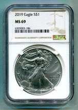 2019 AMERICAN SILVER EAGLE NGC MS69 BROWN LABEL PREMIUM QUALITY NICE COI... - £43.12 GBP