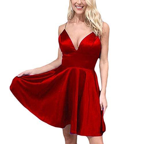 Kivary Spaghetti Straps V Neck Short Satin Formal Prom Homecoming Dress Wine Red