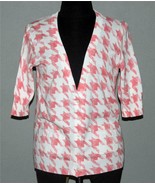 Liz Claiborne Coral Pink Houndstooth Low Neck Cardigan Sweater Wm&#39;s S-P ... - $36.99