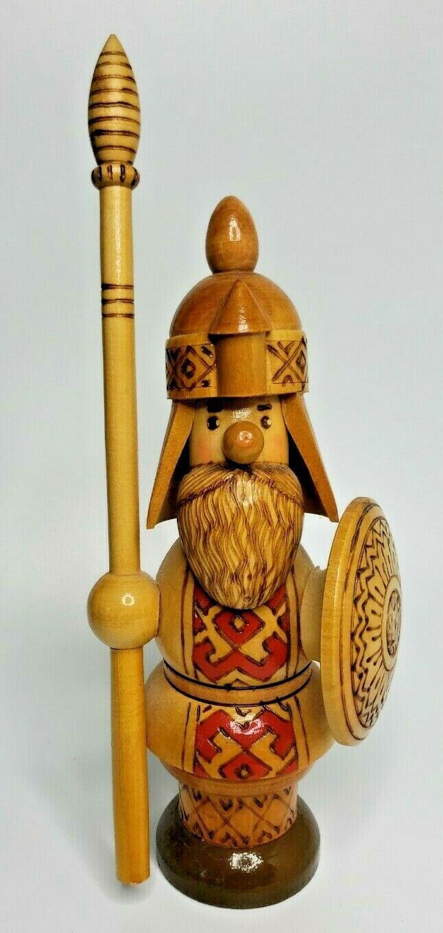 Primary image for Vintage USSR Russian Carved Wood Viking Statue Figure 10 Inches Tall (U24/63)