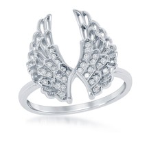 Sterling Silver CZ Open Double Wing Ring - £46.46 GBP