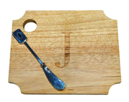 Mud Pie Wooden Cheese Cutting Board and Spreader Letter J Initial Monogram - £7.70 GBP
