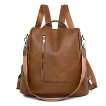 Genuine PU Leather Backpack Bag Women  Purse Anti-theft Brown Vintage Sm... - $25.99