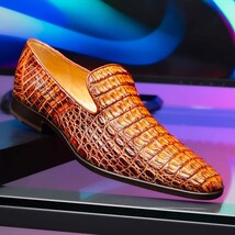 genuine caiman crocodile slip on Shoes Trento Rustic Cognac image 9