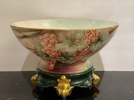 Antique 1914 Limoges Porcelain T&amp;V Edith Dunn Hand Painted Centerpiece Bowl - $792.00
