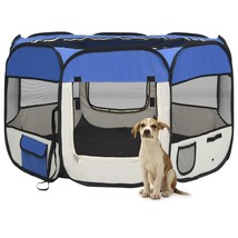 Foldable Dog Playpen with Carrying Bag Blue 110x110x58 cm - £30.19 GBP