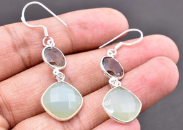 925 Argento Sterling Larimar &amp; Fumoso Quarzo Gemma Mano Orecchini Donna Regalo - £36.37 GBP