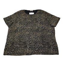 Worthington Shirt Womens Black Short Sleeve Crew Neck Animal Print Blouse - £15.47 GBP