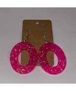 Handmade epoxy resin retro oval dangle earrings - Hot pink glitter - £4.97 GBP