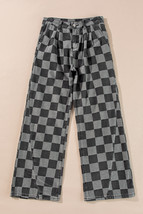 Dark Grey Checkered Denim Wide Leg Jeans - $35.76