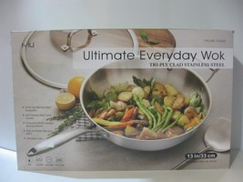 NEW MIU Ultimate Everyday Tri-Ply Clad Stainless Steel 13&quot; Wok w/ Lid &amp; Spatula - £38.05 GBP