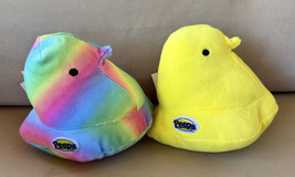 2 New Peeps Plush 5&quot; Rainbow &amp; Yellow Chicks Marshmallow Scented for Easter - £19.97 GBP