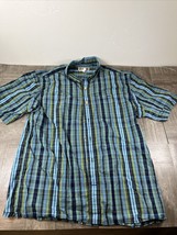 Duluth Trading Shirt Mens Medium Blue Short Sleeve Button Up Dress Plaid - £9.65 GBP
