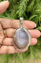 925 Sterling Silver Plated, Druzy Geode Agate Stone Pendant, Healing, Ch... - $12.07