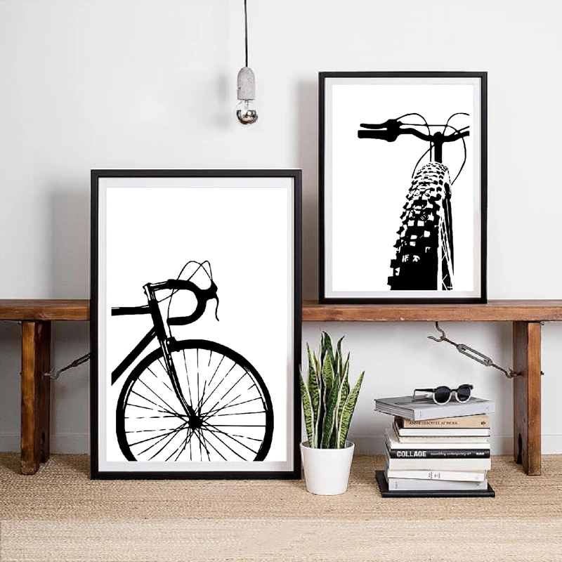 Black Bicycle Art Cycling Canvas Painting Motivational Wall Art Pictures Bike Pr - $48.92