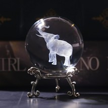 small 3D Laser Crystal Ball Paperweight Lucky Elephant 2 Inch - $22.01