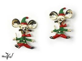 Two Vintage BJ Signed Santa Mouse Pins Christmas Holiday Cute Gift 1.5&quot; ... - £18.87 GBP
