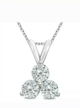 Rond Imitation Diamant 10k Plaqué or Blanc Trois Pierres Pendentif Collier 1 CT - £50.42 GBP