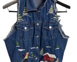 N Directions Blue Jean Vest Womens L Ugly Christmas Denim Frayed Arm Holes - $14.77