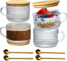 Vintage Coffee Mugs,Coffee Mug, 14Oz Overnight Oats Containers with Lids,4Pack C - £18.99 GBP