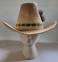Vintage Mens Large Tan Paper Straw Wicker Garden Sun Cowboy Hat - £22.55 GBP